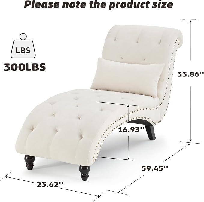 Tufted Soft Chaise Lounge Indoor, Linen Rivets Chaise Lounge Chair - Image 2