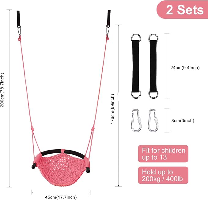 JKsmart 2 Pack Kids Swing Seat, Heavy Duty Rope Play Secure Children Swing Set - Image 2