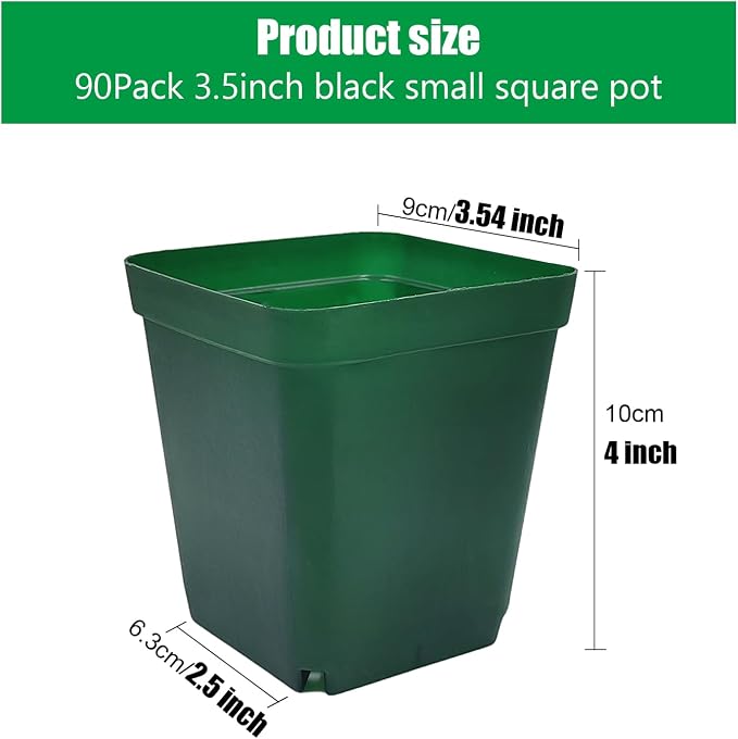 Square Nursery Seedling Pot 3.5 Inches 90 Pcs, Small Nursery Pot Plastic Thick - Image 2