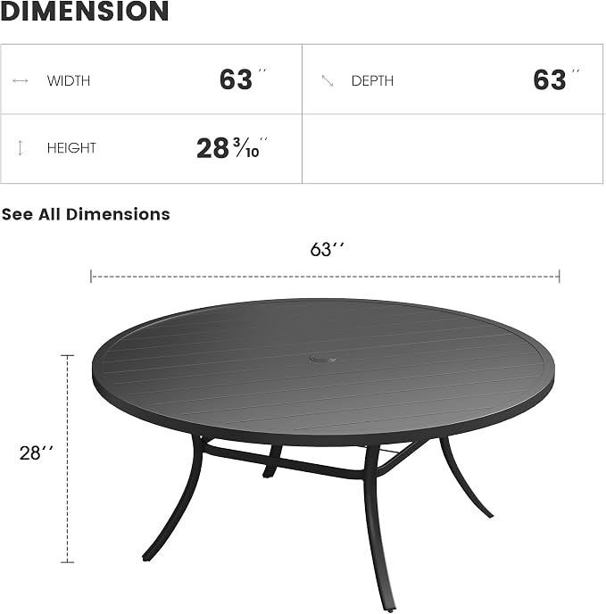 Patio Dining Table for 8-10, Round Metal Outdoor Table - Image 3