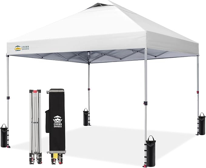 CROWN SHADES 10x10 Pop Up Canopy, Patented Center Lock One Push Tent Canopy by CrownShades