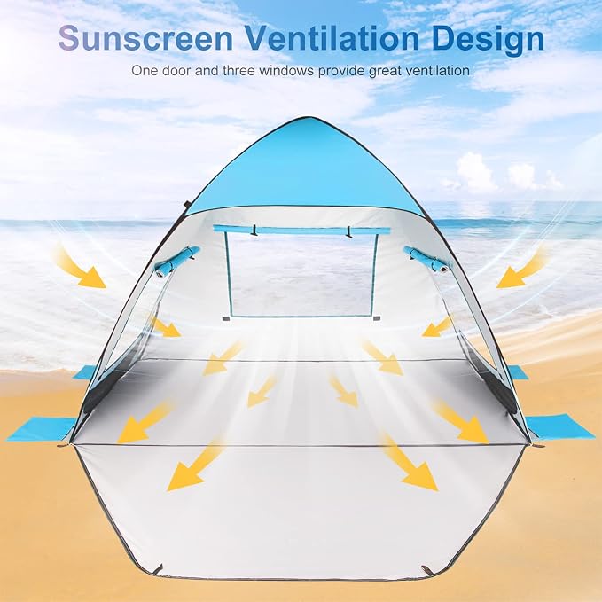TOBTOS UPF 50+ Pop Up Beach Tent, Easy Set Up Beach Umbrella, Sun Shelter - Image 4