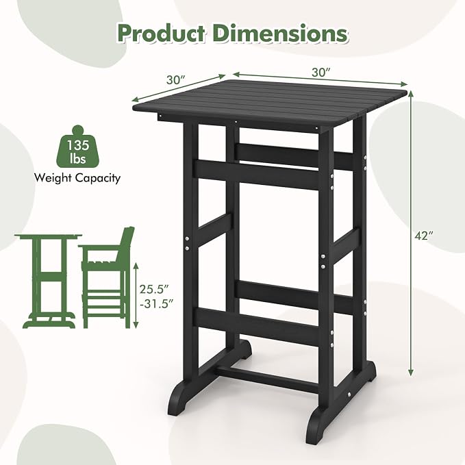 Giantex 42" Height Outdoor Tall Bar Table, HDPE Square Pub Table - Image 3