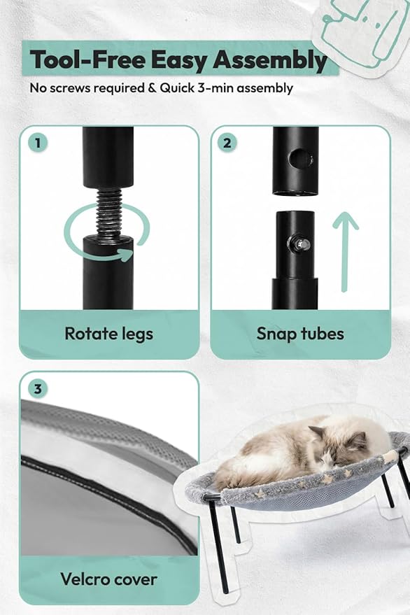 Elevated Cat Bed, Glow-in-The-Dark Fabric Cat Hammock Bed - Image 3