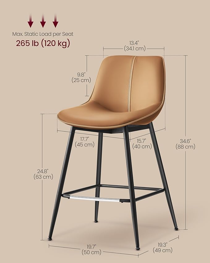 VASAGLE Bar Stools Set of 2, Counter Height Bar Stools - Image 6