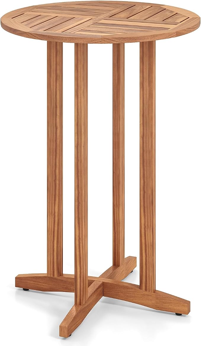 Tangkula Outdoor Acacia Wood Bar Table, High Top Bistro Dining Table, Pub - Image 9