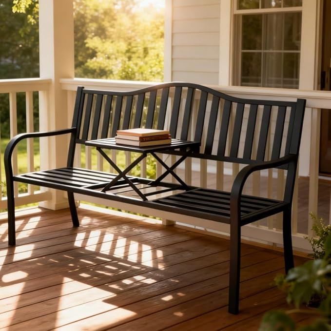 SHGJ&SOFT Outdoor Bench, Garden Bench, Outdoor Metal Frame Patio Park Bench - Image 2