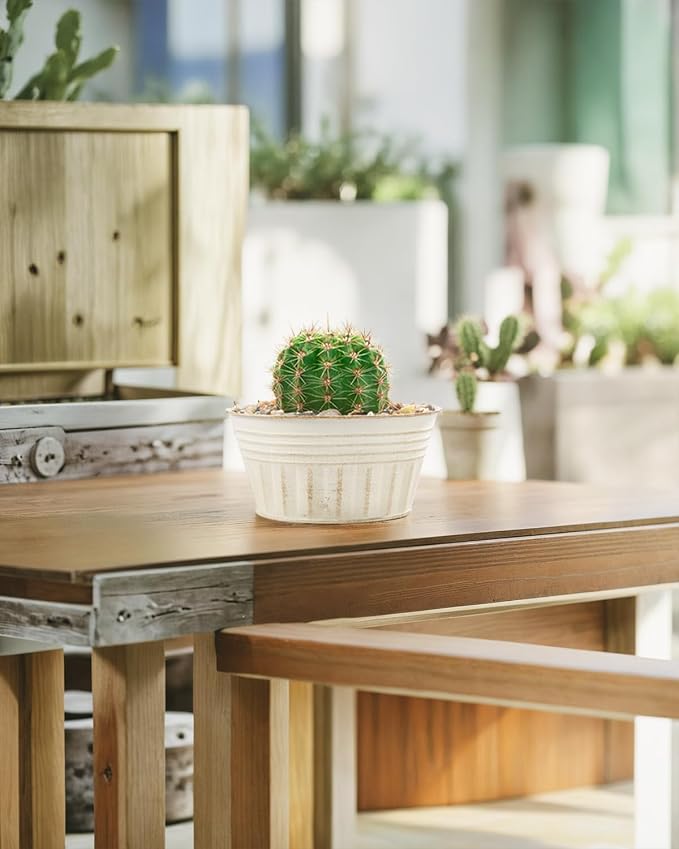 vensovo 10 Inches Beige Metal Rustic Plant Pots - Image 5