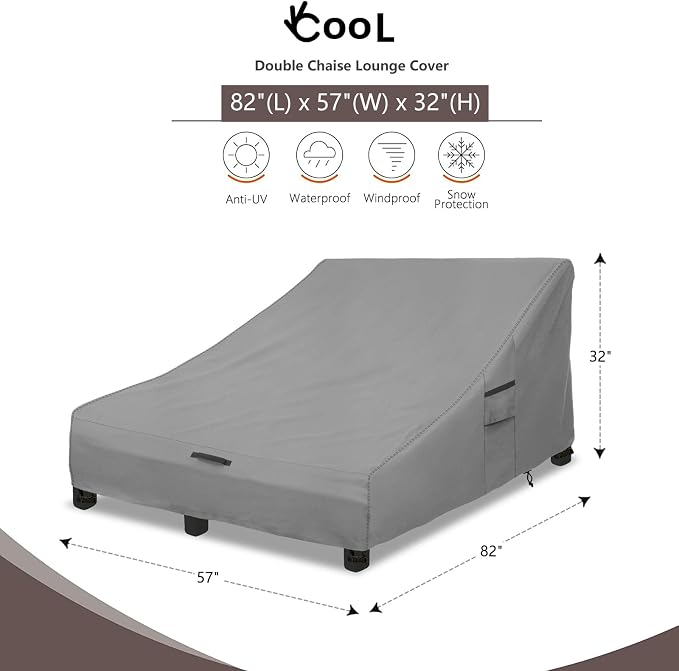 Okcool 100% Waterproof Patio Double Wide Chaise Lounge Chair Cover, 600D Tough - Image 2