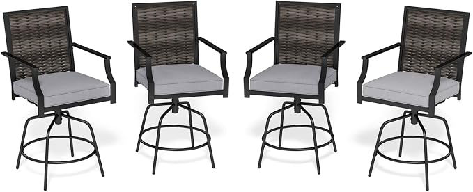Tangkula Outdoor Wicker Swivel Bar Stools Set of 4, Counter Height Heavy Duty by TANGKULA