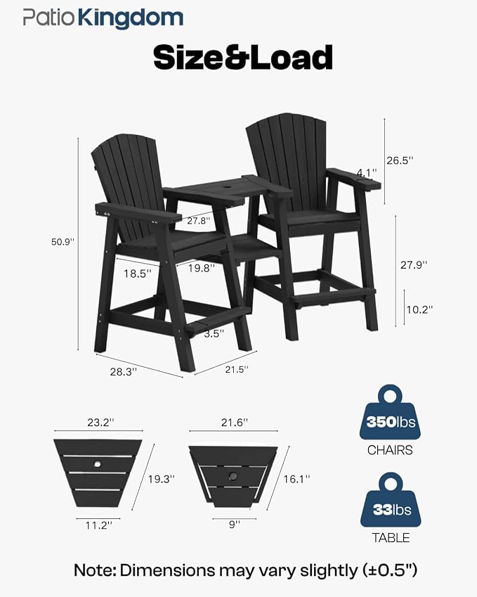 Tall Adirondack Chairs Set of 2, Bar Height HDPE Deck Chairs - Image 3