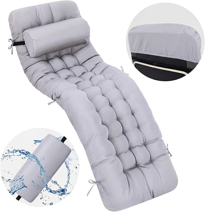 Tudomro 1 Pcs Light Gray 66'' Outdoor Chaise Lounge Cushion Waterproof Patio - Image 9