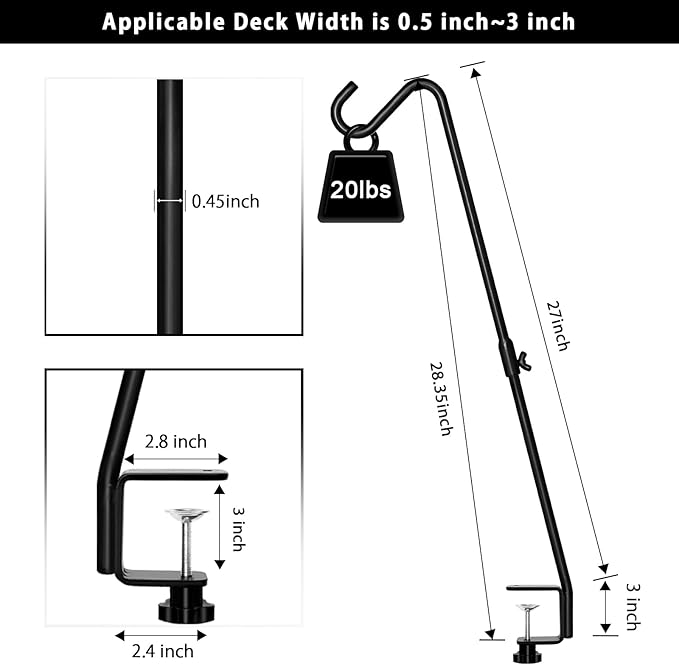 FEED GARDEN 2 Pack 29 Inch Adjustable Deck Hook, Solid Steel Deck Hangers - Image 2