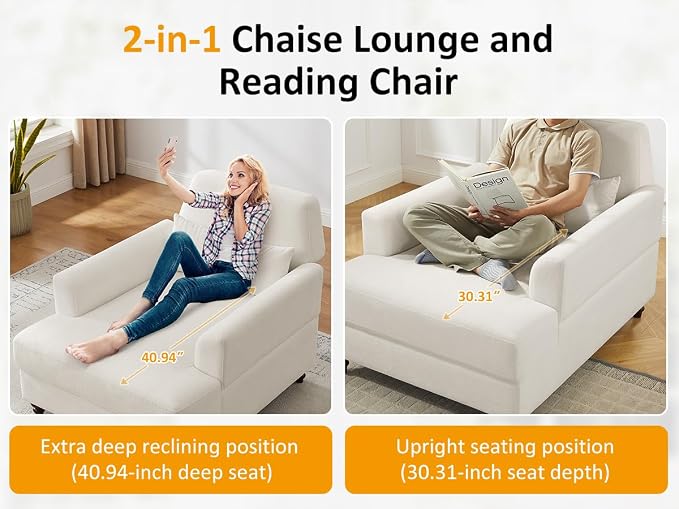 Oversized Chaise Lounge Chair Set of 2, Cloud Fluffy Chaise Sofa Recliner - Image 5