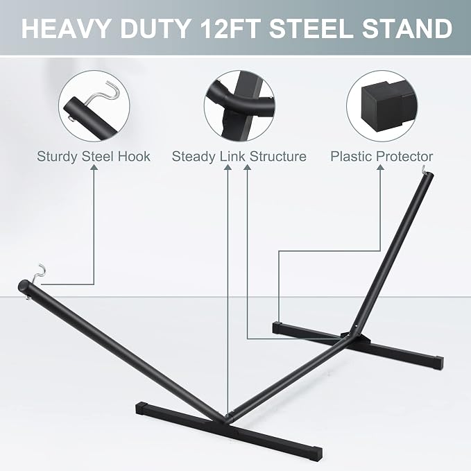 Two Person Hammock with Stand for Outside Heavy Duty, Outdoor Patio Hammock - Image 6