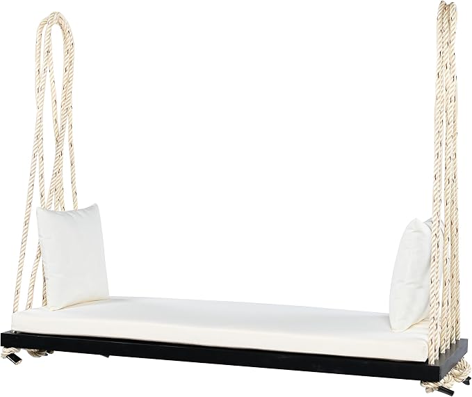 Merax Outdoor Patio Wooden Swing Chair, 2-Seat Hanging Porch Hammock Bench - Image 7