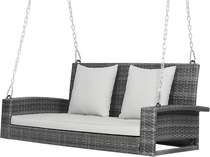 DORTALA Hanging Porch Swing, 2-Person Outdoor Wicker Swing Chair Bench by DORTALA