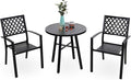 PHI VILLA 3 Piece Outdoor Bistro Dining Set, Metal Steel Round Table & Stacking by PHIVILLAThepioneerofcomfortablehouseholdsupplies