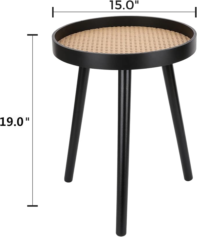 Rattan Round Side Table, Modern Boho Bedside Mid-Century Patio Side End Tables - Image 3