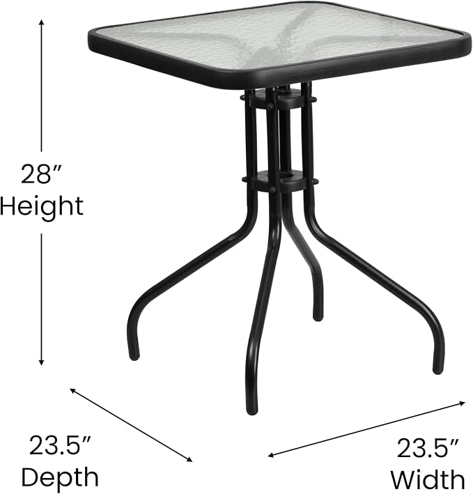 EMMA + OLIVER 23.5" Square Tempered Glass Metal Table - Image 2