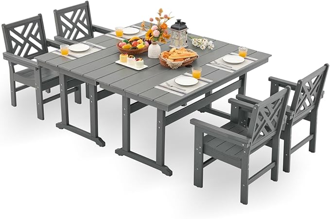 HDPE Outdoor Dining Set, 6-Piece Outdoor Table and Chairs Include 4 Dining by Unknown