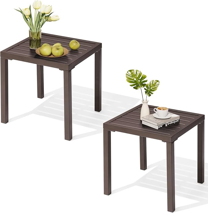 Crestlive Products Outdoor Side Table Set of 2, Small Square Metal End Table by CrestliveProducts
