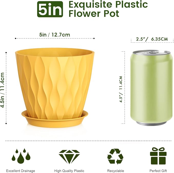 5 inch Plant Pots for Indoor Outdoor Plants, 6 Pack Thick Nursery Pots - Image 2