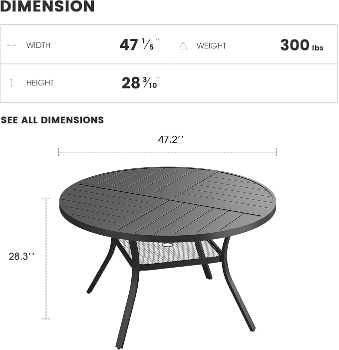 Patio Dining Table for 4-6, Round Metal Outdoor Table - Image 3