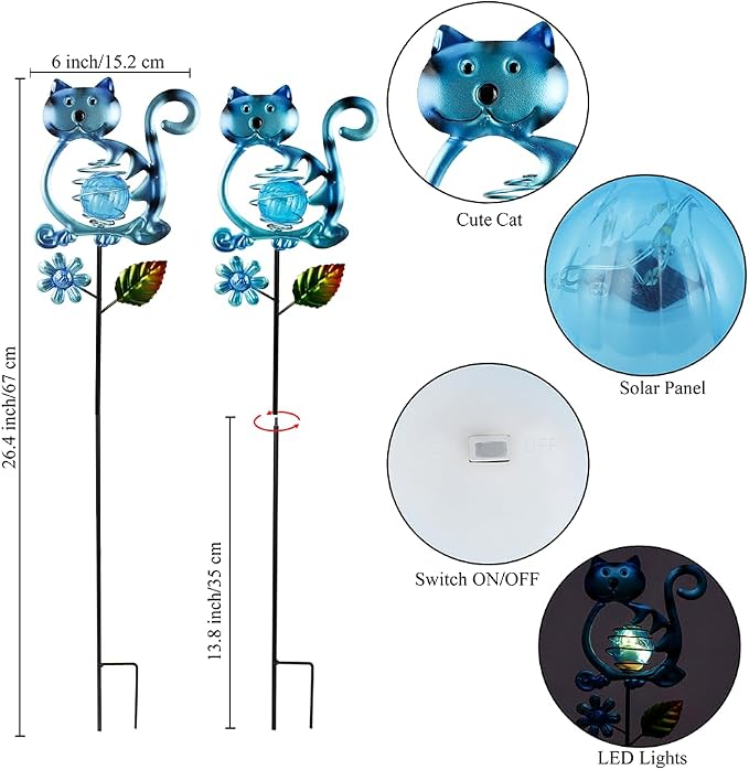 Solar Garden Lights Outdoor Decor, 26.4''H Cat Figurine Lights, Waterproof - Image 3