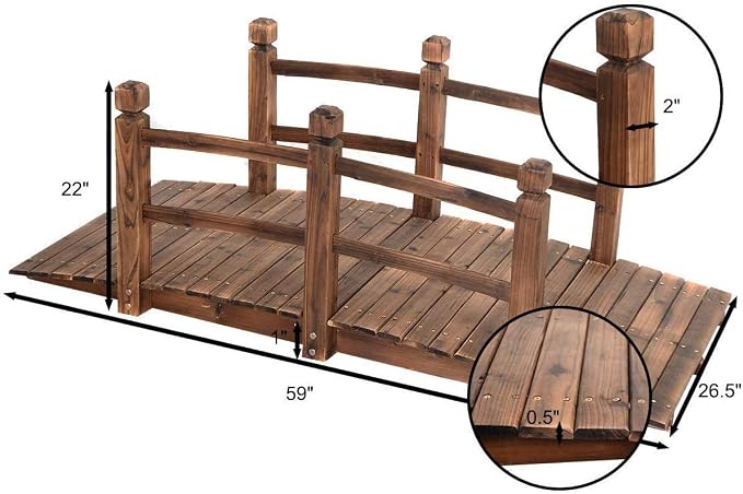 HAPPYGRILL Wooden Bridge, Small Wood Garden Bridge - Image 6