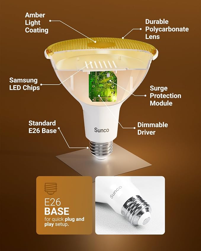 Sunco LED Yellow Bug Light Bulbs Outdoor PAR38 Bug Repellent Light - Image 4
