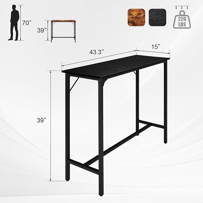 Karl home 43" Rectangular Bar Table, High Top Counter Height Table - Image 2