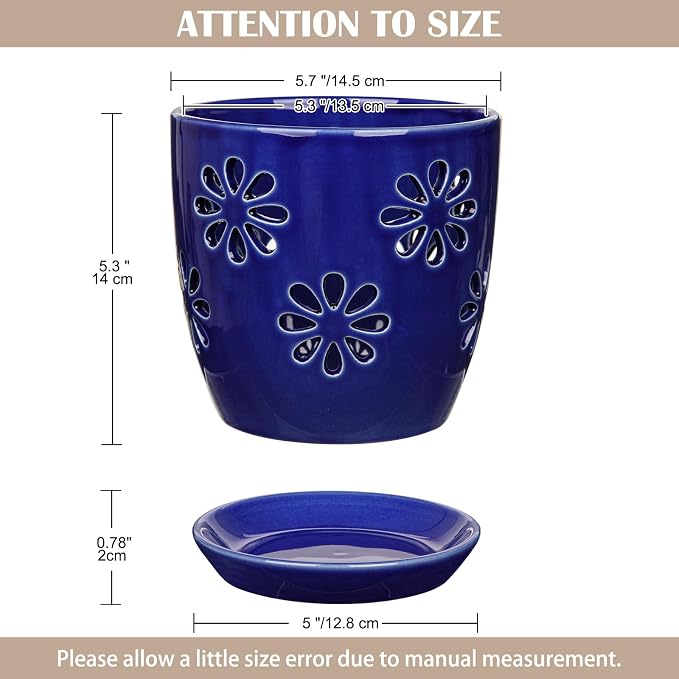 Oairse 6 inch Orchid Pots with Holes, Royal Blue Ceramic Orchid Pot - Image 3