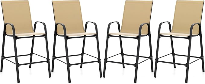 Tangkula Outdoor Bar Stools Set of 4, Enlarged Seat & Metal Frame, Tall Patio by TANGKULA