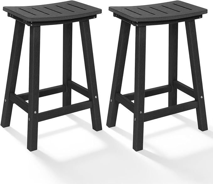 Outdoor Bar Stools Set of 2, 24 Inch All-Weather HDPE Counter Height Chairs by KULAMOONLIFEHOUSE