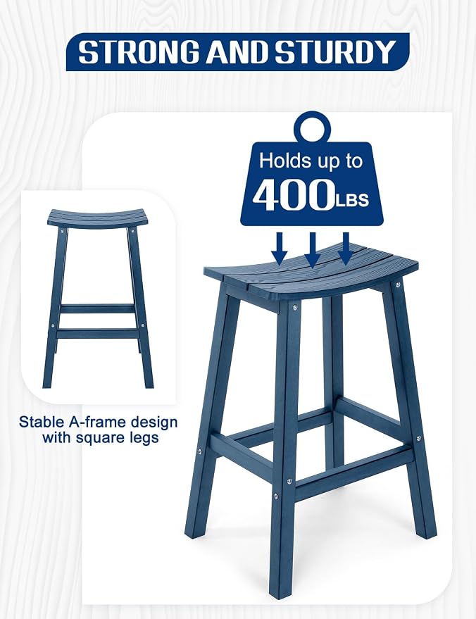 Weatherproof Bar Stools Set of 4, Saddle Seat, Bar Height Stools - Image 4