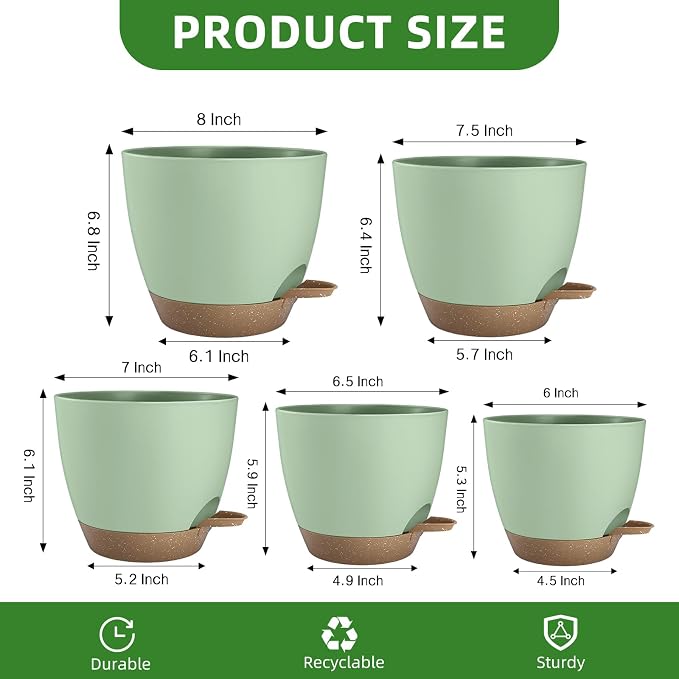 Plant Pots 8/7.5/7/6.5/6 Inch Self Watering Pots, 5 Pack Planters - Image 3