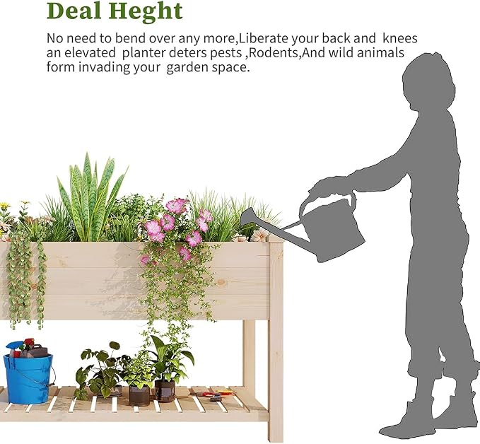 BIRASIL Outdoor Wood Raised Garden Bed, Elevated Reinforced Large Planter Box - Image 3