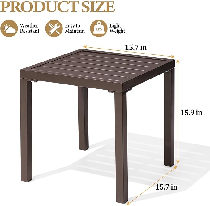 Crestlive Products Outdoor Side Table, Small Square Metal End Table Easy - Image 3