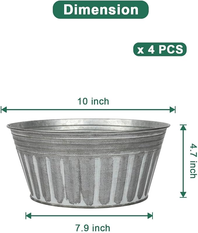 vensovo 10 Inches Silver Metal Rustic Plant Pots - Image 2