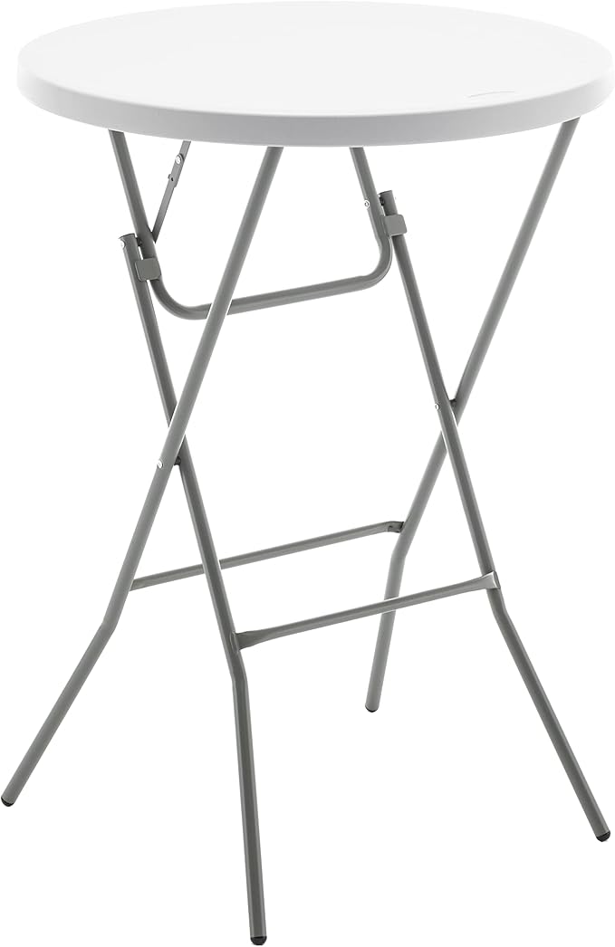 BTEXPERT White 2.63 Ft 32in Round Plastic Bar Height Folding Table 330lb Weight by BTExpert