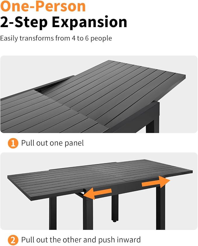 5 Pieces Outdoor Dining Set, Never-Rust Aluminum Expandable Patio Dining Table - Image 4