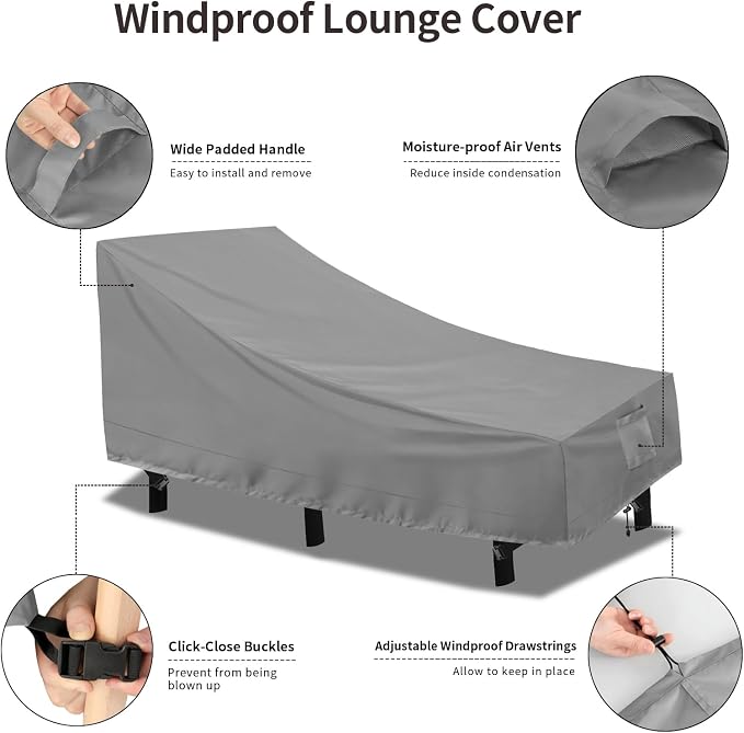 PureFit Outdoor Chaise Lounge Cover, Lounge Chair Covers Waterproof Patio - Image 5