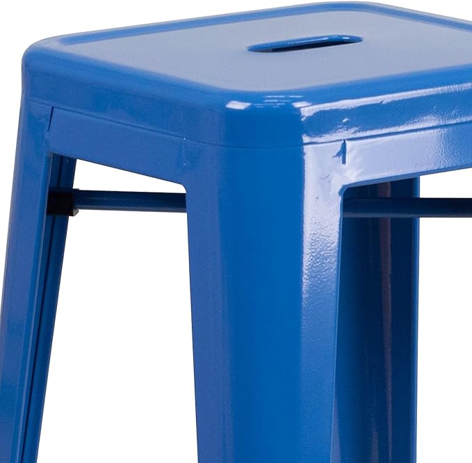 Flash Furniture Commercial Grade 30" High Backless Blue Metal Indoor-Outdoor - Image 5