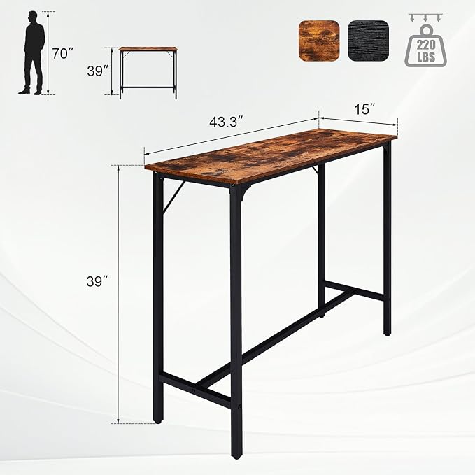 Karl home 43”Bar Table, Rectangular High Top Counter Height Bar Table - Image 2