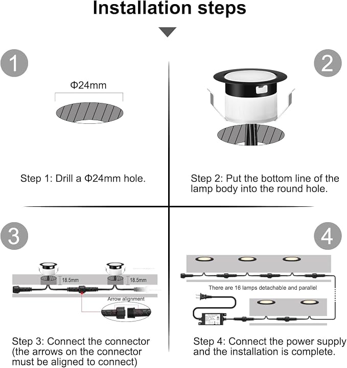 LED Deck Light Kits Warm White, Φ1.22 Recessed Step Light 16 Pack - Image 6