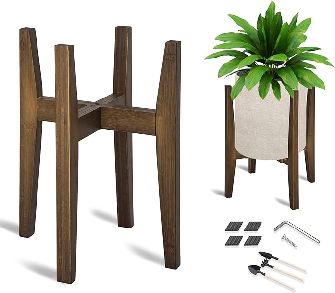 OERGKE Adjustable Plant Stand, Bamboo Mid Century Modern Indoor Plants Stands by OERGKE