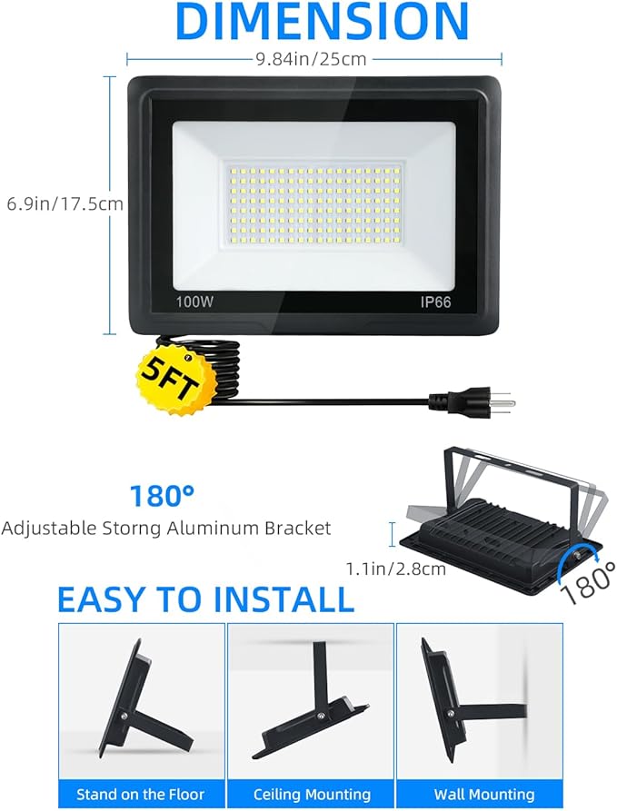 100W LED Flood Lights Outdoor, 6500k Daylight White Outdoor LED Lights - Image 5