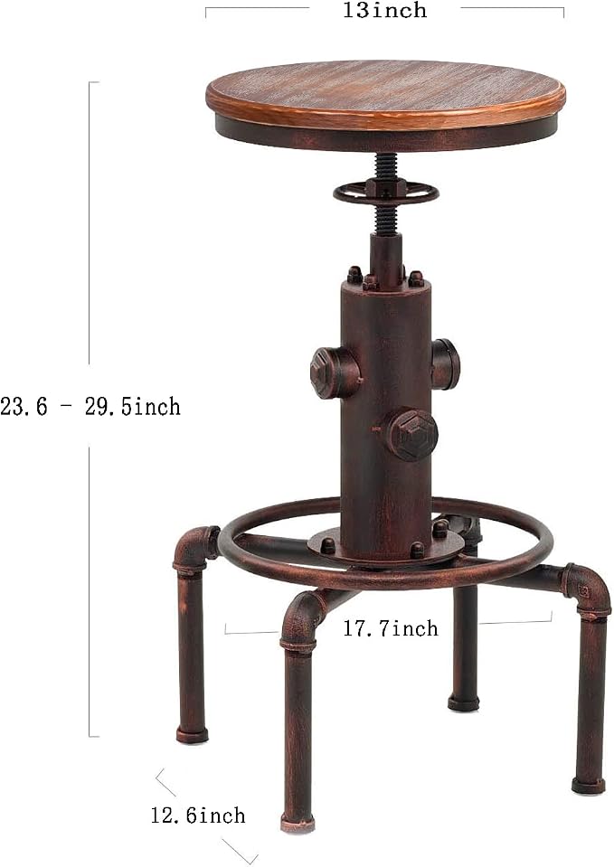 Topower Antique Vintage Industrial Barstool Solid Wood Water Pipe Fire Hydrant - Image 3