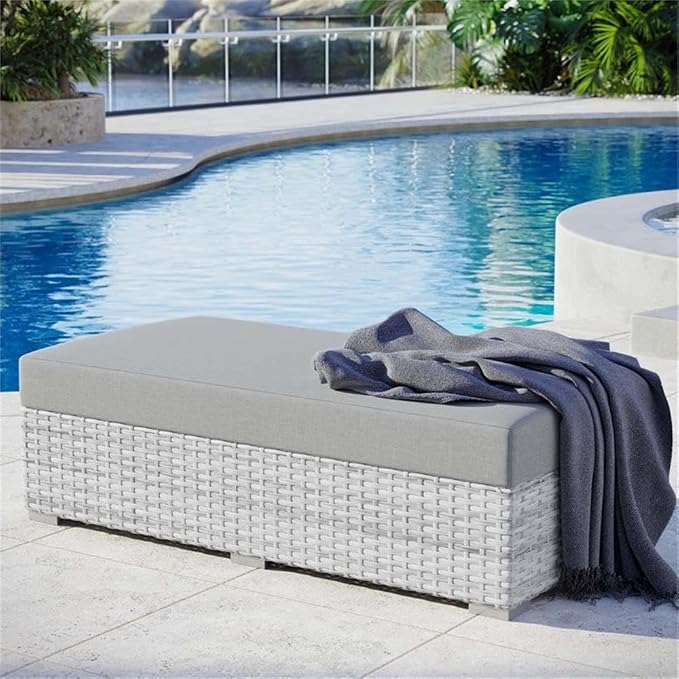 Modway Convene Wicker Rattan Outdoor Patio Rectangular Ottoman in Light Gray - Image 2